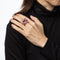 Bague Bague double flamant rose, motif oiseaux amoureux, taille 5, saphir rose, or rose 18 carats, vintage 58 Facettes G13981