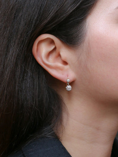 Boucles d'oreilles Dormeuses or diamants taille ancienne 2,4 ct 58 Facettes J267