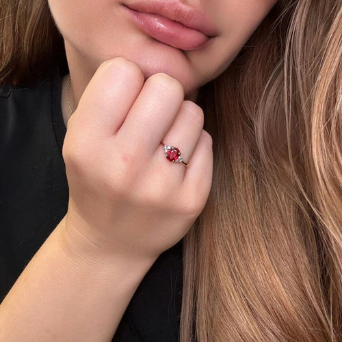 Bague Solitaire Or Jaune 18k Rubis & Diamants 58 Facettes 86-GS38386-3