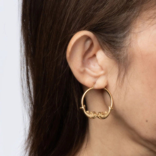 Boucles d'oreilles Koi Fish Earrings 1.25" Vintage 14k Yellow Gold Hoops Estate Fine Jewelry 58 Facettes G13629