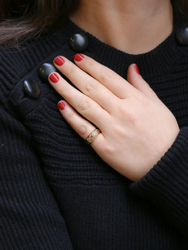 Bague Bague jonc vintage or émeraudes rubis diamants 58 Facettes J177