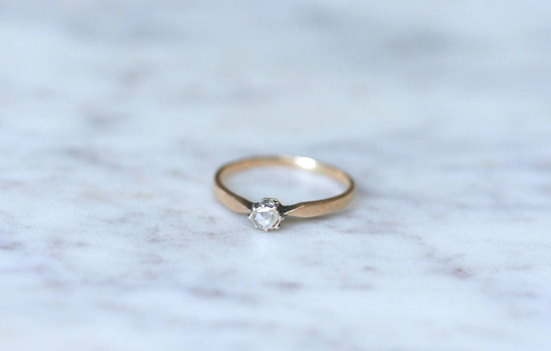 Bague 58.5 Solitaire diamant sur or rose et argent 58 Facettes