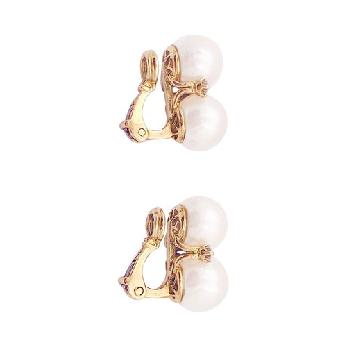 Boucles d'oreilles Boucles d'oreille perles, diamants, or jaune. 58 Facettes 34052