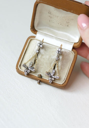Boucles d'oreilles Boucles d'Oreilles Dormeuses Anciennes Trèfle et Fleur Diamants 58 Facettes