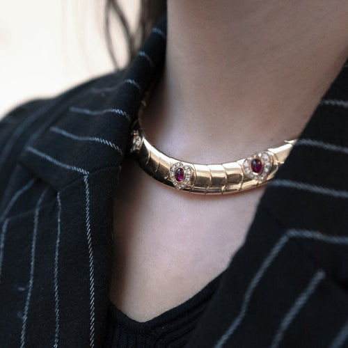 Collier REPOSSI - Collier semi-rigide or jaune rubis diamants 58 Facettes