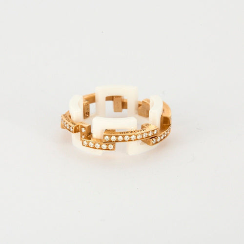 Bague 50 MELLERIO - Graphic - Bague or rose, céramique et diamants 58 Facettes J1PG463-9D50