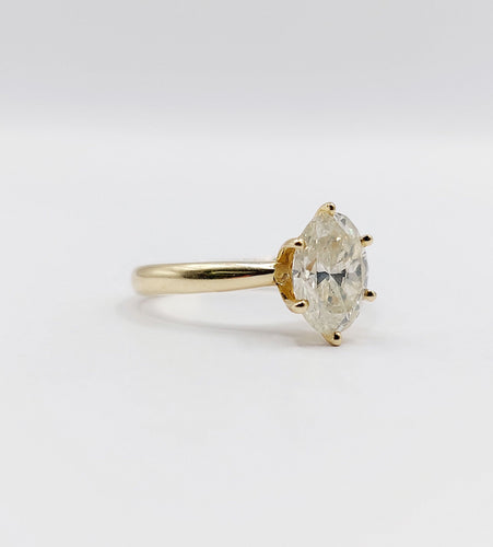 Bague 52 Bague solitaire or 14k ornée d'un diamant de 1,51 carats taille ovale Couleur J-K pureté SI2 avec certificat GWLAB 58 Facettes A03789