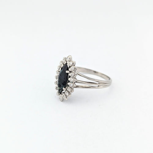 Bague 54 Marquise or blanc diamants saphir 58 Facettes 30610