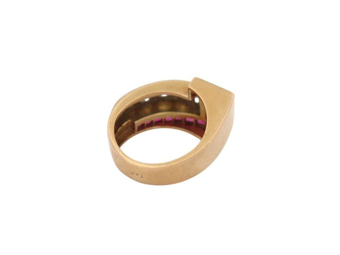 Bague 50 bague tank art deco sertie diamants 1.1ct rubis t50 en or jaune platine 8gr 58 Facettes 269295