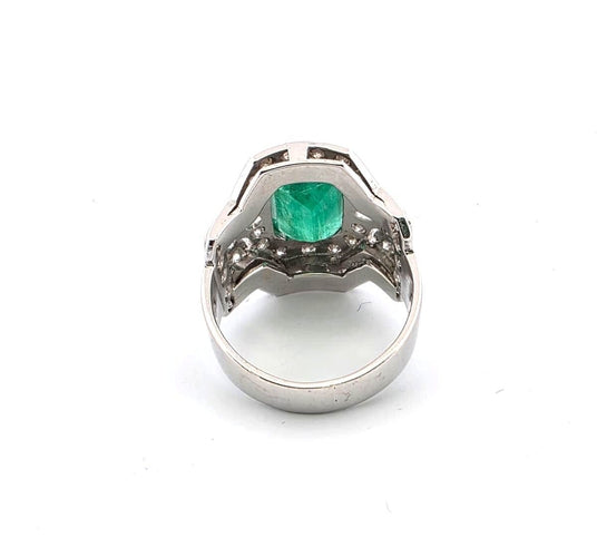 Bague 55 Bague en or blanc avec émeraude et diamants 58 Facettes