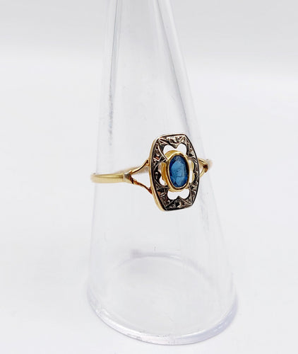 Bague 56 Bague Art Déco or monture géométrique et pierre bleue (circa 1930) 58 Facettes A06281