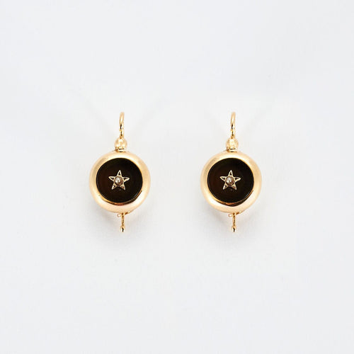 Boucles d'oreilles Dormeuses Anciennes Onyx Perles Or Jaune 58 Facettes