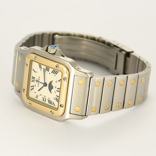 Montre Montre Cartier Santos Galbée Phase de Lune Grand Modèle Or Jaune 18K et Acier 58 Facettes