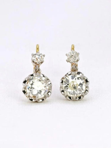Boucles d'oreilles Dormeuses anciennes or diamants taille ancienne 2,2 ct 58 Facettes J327