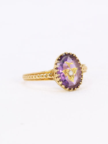 Bague 55 Bague Napoléon III or jaune améthyste perle 58 Facettes J600