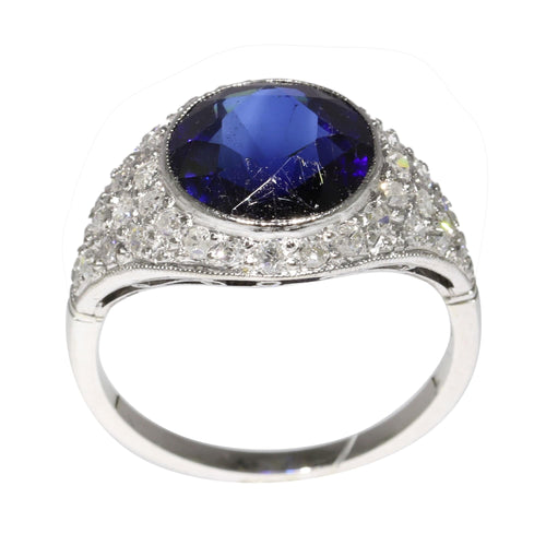 Bague 55 Bague saphir et diamant d'inspiration Art déco des années 1950 : une pièce audacieuse et affirmée 58 Facettes 24332-0063