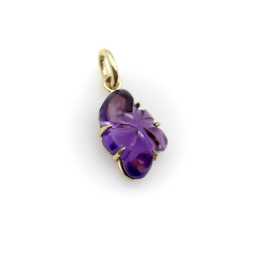 Pendentif Breloque fleur en améthyste sculptée à la main et signée en or 14 carats 58 Facettes A2006V