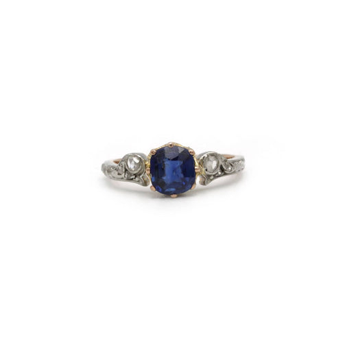 Bague art nouveau or 750 diamants taille rose saphir environ 1 carat