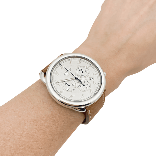 Montre Montre Hermès, "Arceau Chronographe", acier, cuir. 58 Facettes 34360