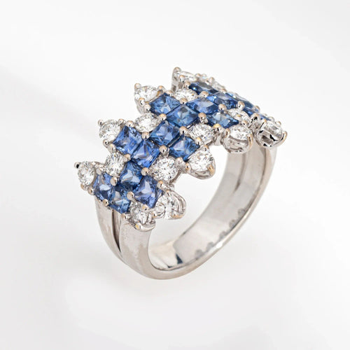 Bague 51 Bague Large Bande Saphir Diamant Or Blanc 58 Facettes G13356
