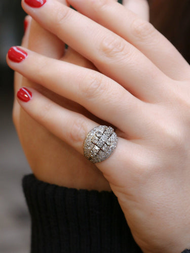 Bague 45 Bague dôme or blanc diamants taille ancienne 58 Facettes J179
