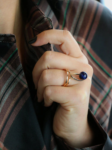 Bague 57 Bague moderniste or jaune sodalite 58 Facettes 1087.16