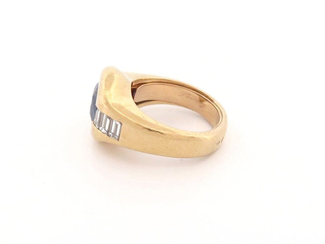 Bague 57 vintage bague POIRAY sertie saphir & diamants baguettes en or jaune 58 Facettes 261196
