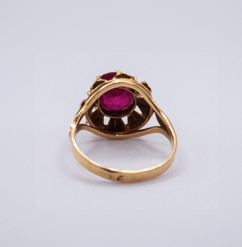 Bague 48 Solitaire Art Déco Or jaune et Rubis 58 Facettes