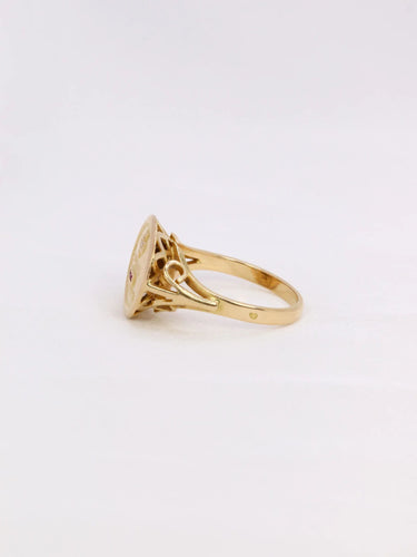 Bague 53 Bague amour Augis Plus qu'hier moins que demain or jaune diamant rubis 58 Facettes J471