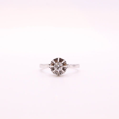 Bague 57 Solitaire ancien or blanc diamant chaton soleil 58 Facettes
