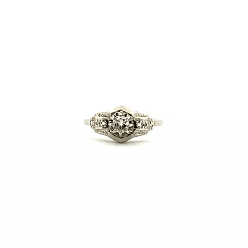 Bague 52 Solitaire Vintage Or Blanc & Diamants 58 Facettes