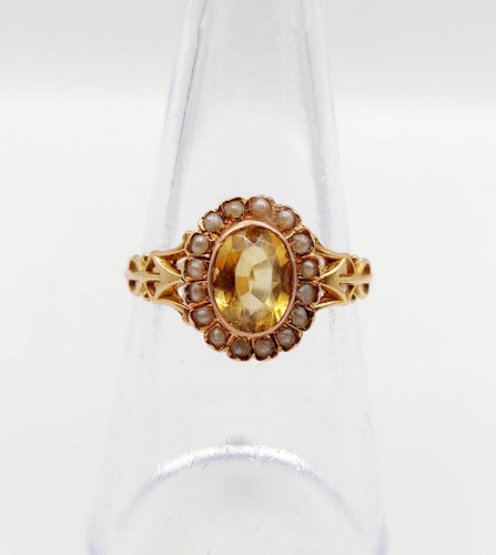 Bague 56 Bague marguerite antique citrine et perles en or rose 18k (circa 1900) 58 Facettes A01952