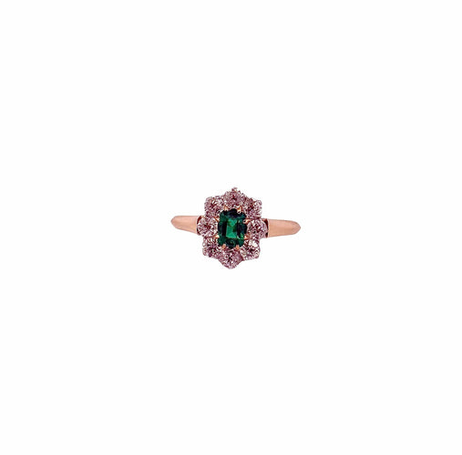 Bague 60 Bague marguerite anciennne en or émeraude et diamants 58 Facettes