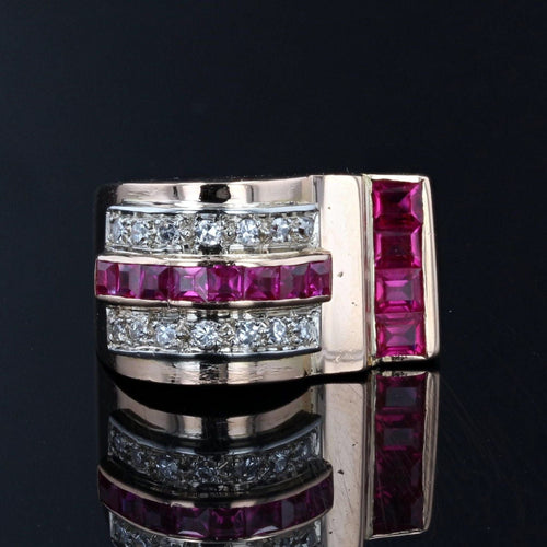 Bague 53 Bague tank asymétrique diamants rubis 58 Facettes 21-351