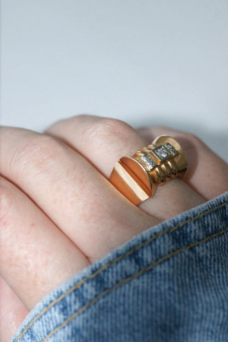 Bague 58 Bague Tank or rose, platine et diamants 58 Facettes