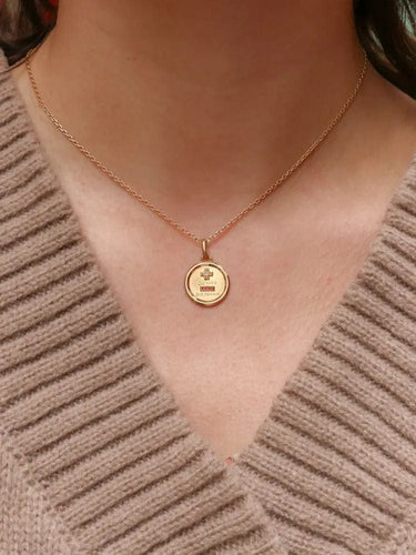 Pendentif AUGIS - Médaille amour ronde or jaune diamant rubis 58 Facettes J505