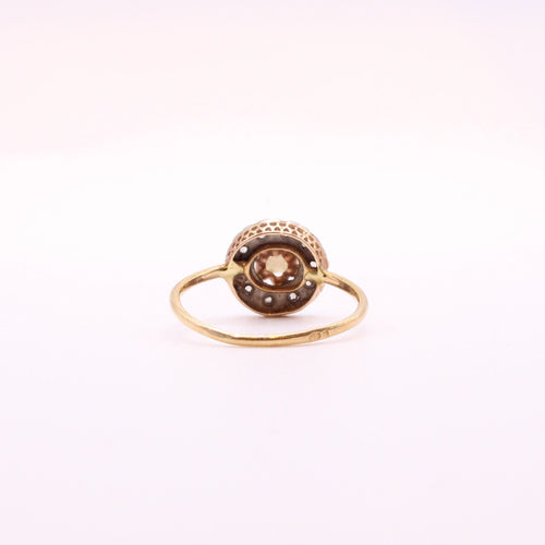 Bague Bague rosace de diamants avec perle fine début 1900 or jaune 58 Facettes 485