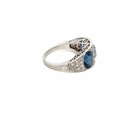 Bague Bague en filigrane avec plaque diamant saphir naturel certifiée Art Déco de 4,10 carats 58 Facettes