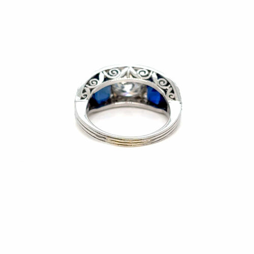 Bague Bague en filigrane avec plaque diamant saphir naturel certifiée Art Déco de 4,10 carats 58 Facettes