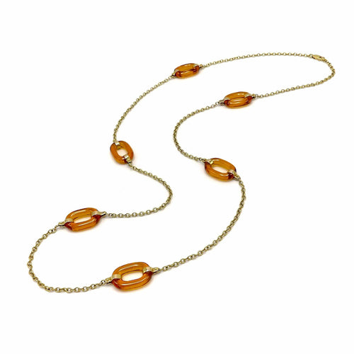 Collier Collier à maillons ovales en or 14 carats et verre ambré 58 Facettes