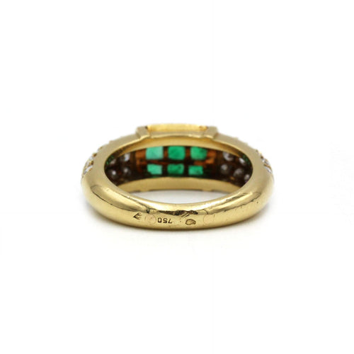 Bague Fred or jaune 750 diamants et émeraude calibrés