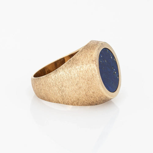 Bague 55 Chevalière Lapis Lazuli Années 70 Or Jaune 58 Facettes G12676