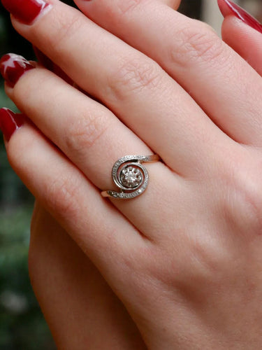 Bague 51 Bague tourbillon or platine diamants taille ancienne 0,10 ct 58 Facettes J322