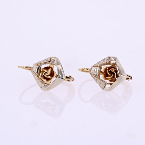 Boucles d'oreilles Boucles d'oreilles dormeuses deux ors à la rose 58 Facettes 24-293