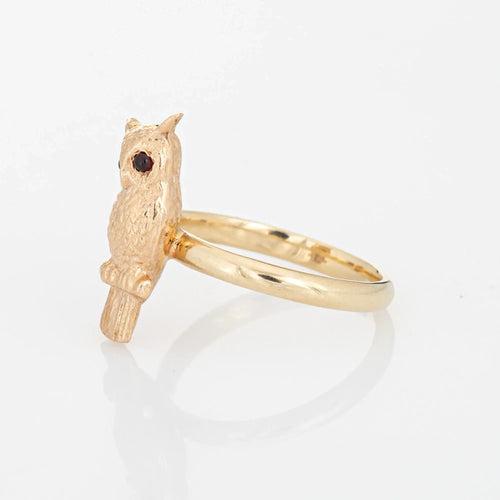 Bague 53 Owl Ring Vintage Yellow Gold Garnet Eyes 58 Facettes G12687