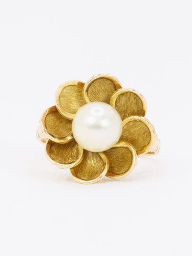 Bague 52 Bague fleur vintage perle or jaune 58 Facettes 1136.3