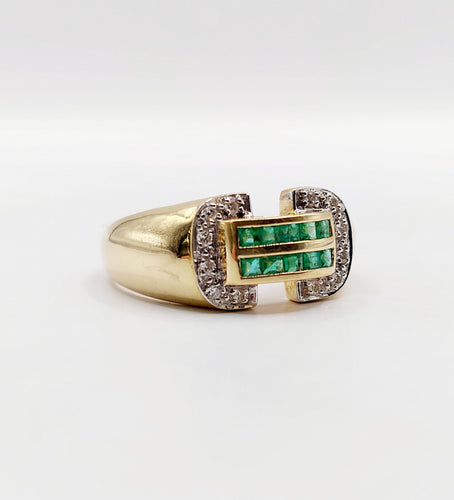 Bague 59 Bague tank style art deco or 18k émeraude calibrées et diamants taille brillants 58 Facettes A05364