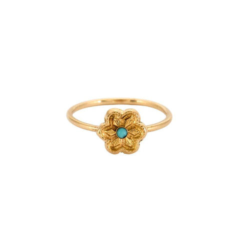 Bague 52,5 Bague or jaune à motif de fleur ciselée, turquoise 58 Facettes CHAL01733