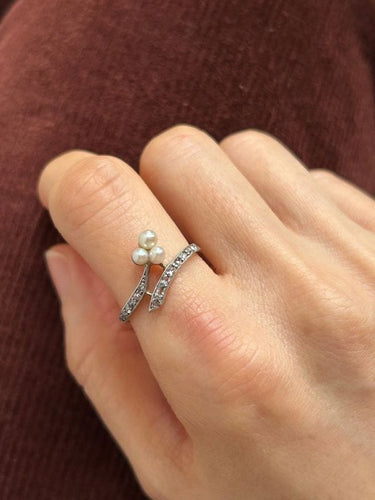 Bague 57 Bague ancienne trèfle en or jaune et argent 58 Facettes
