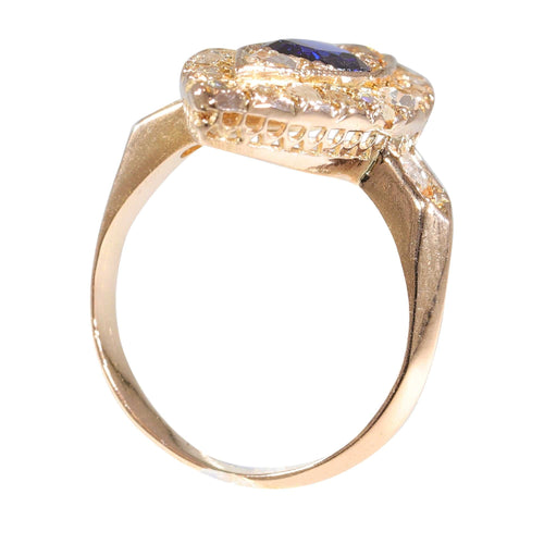 Bague 52 Bague vintage antique en forme de marquise avec diamant et saphir naturel 58 Facettes 23271-0290